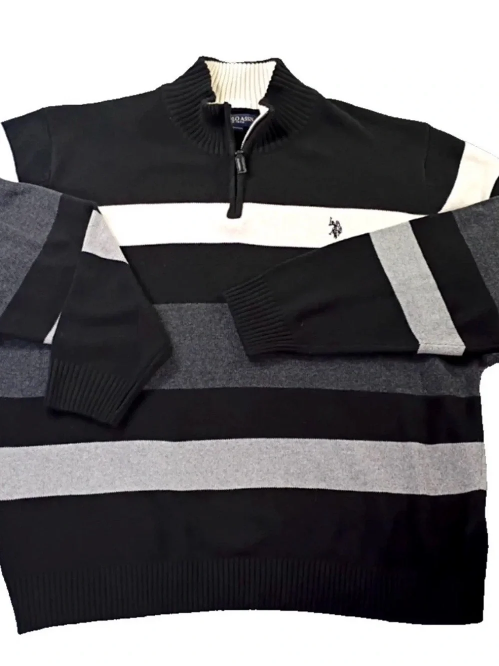U.S. Polo Assn. Black, Gray & White Striped Quarter-Zip Sweater